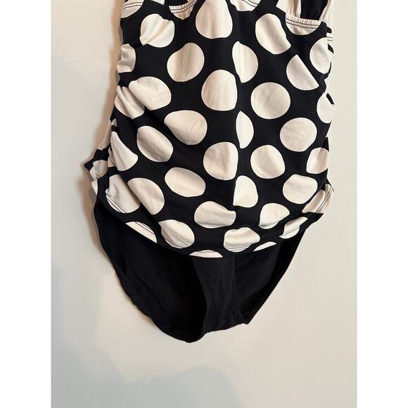 Ralph Lauren Plus Size 16 Black Polka Dot Halter One Piece Swimsuit Vacation - Picture 5 of 12